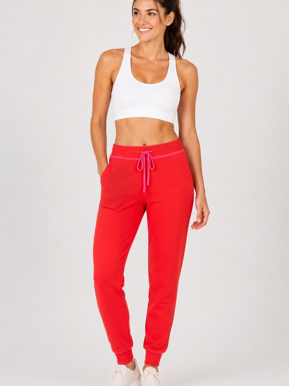 Josie Retreat Sweater Knit Jogger Pants in Salsa Red